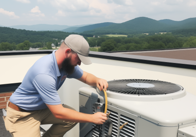 HVAC tech performing a heating unit tune-up